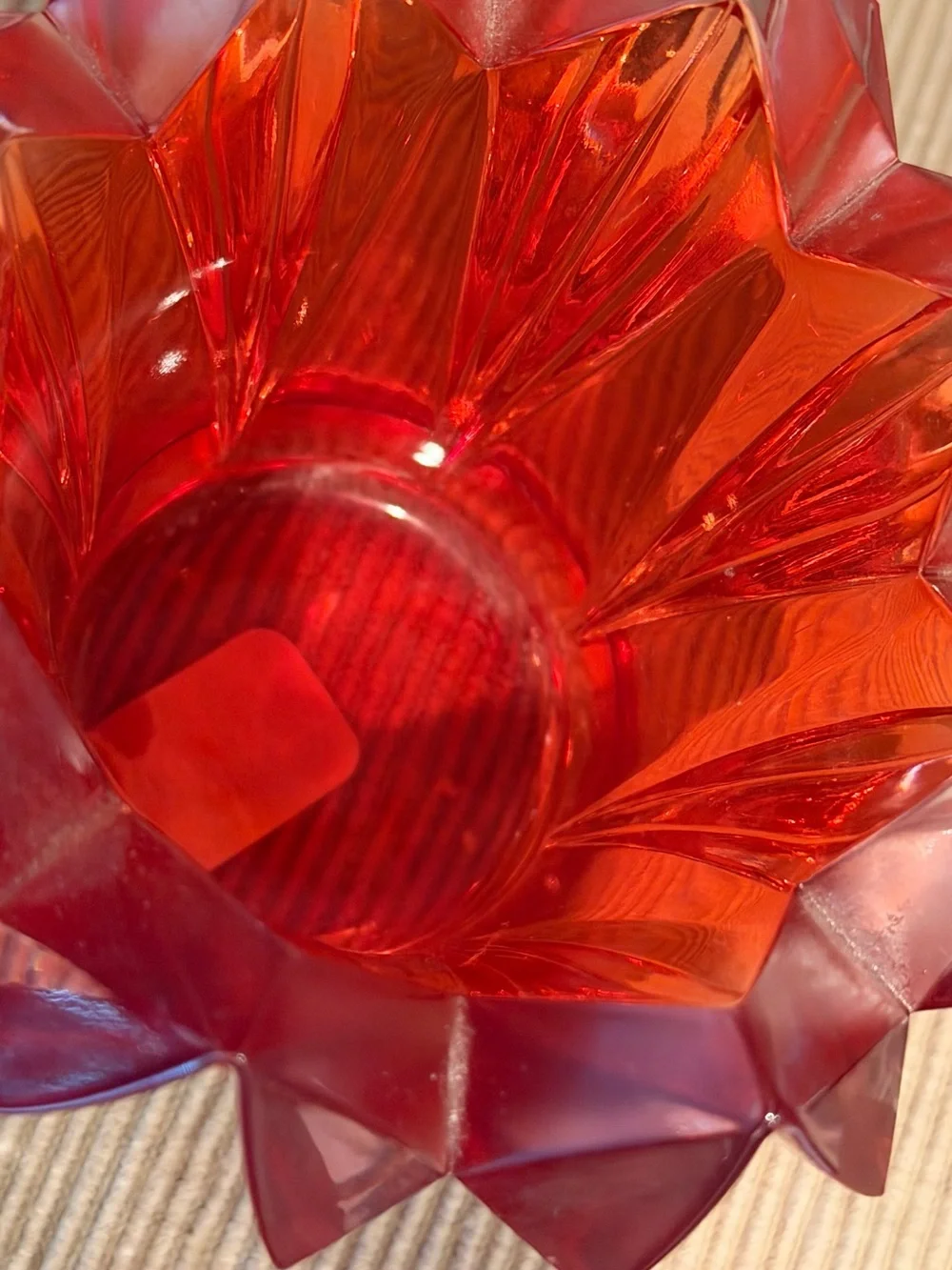 Vintage Mikasa Red Crystal Skyline Votive Candle Holder Czech Republic